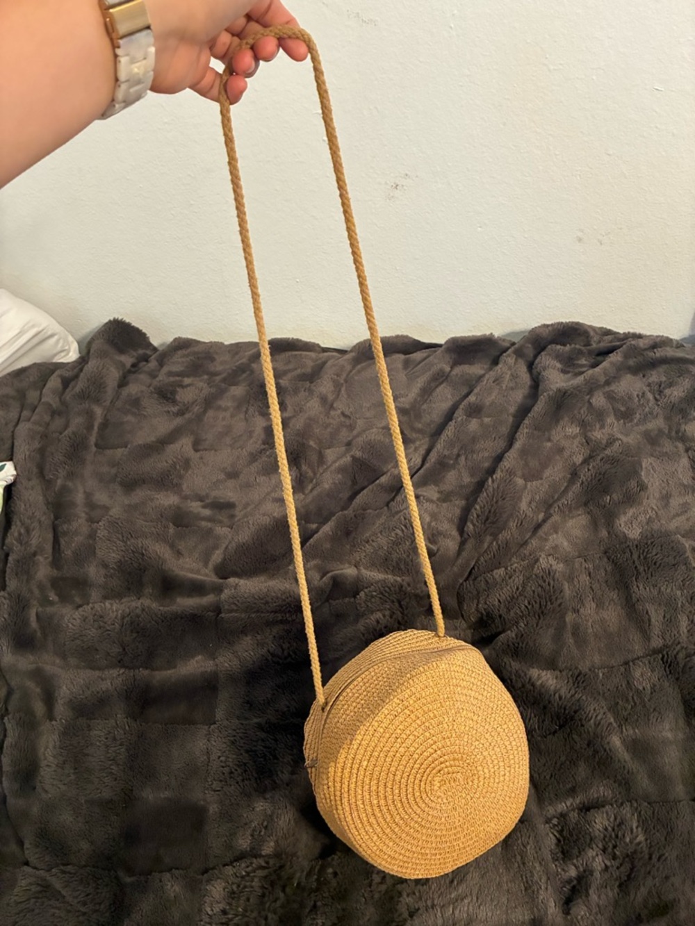 Straw Round Crossbody Bag - Natural